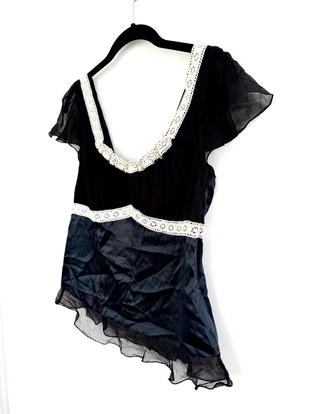 The Limited Vintage Y2K Silk Black Short Sleeve Babydoll Whimsigoth Blouse NWT - Picture 2 of 12